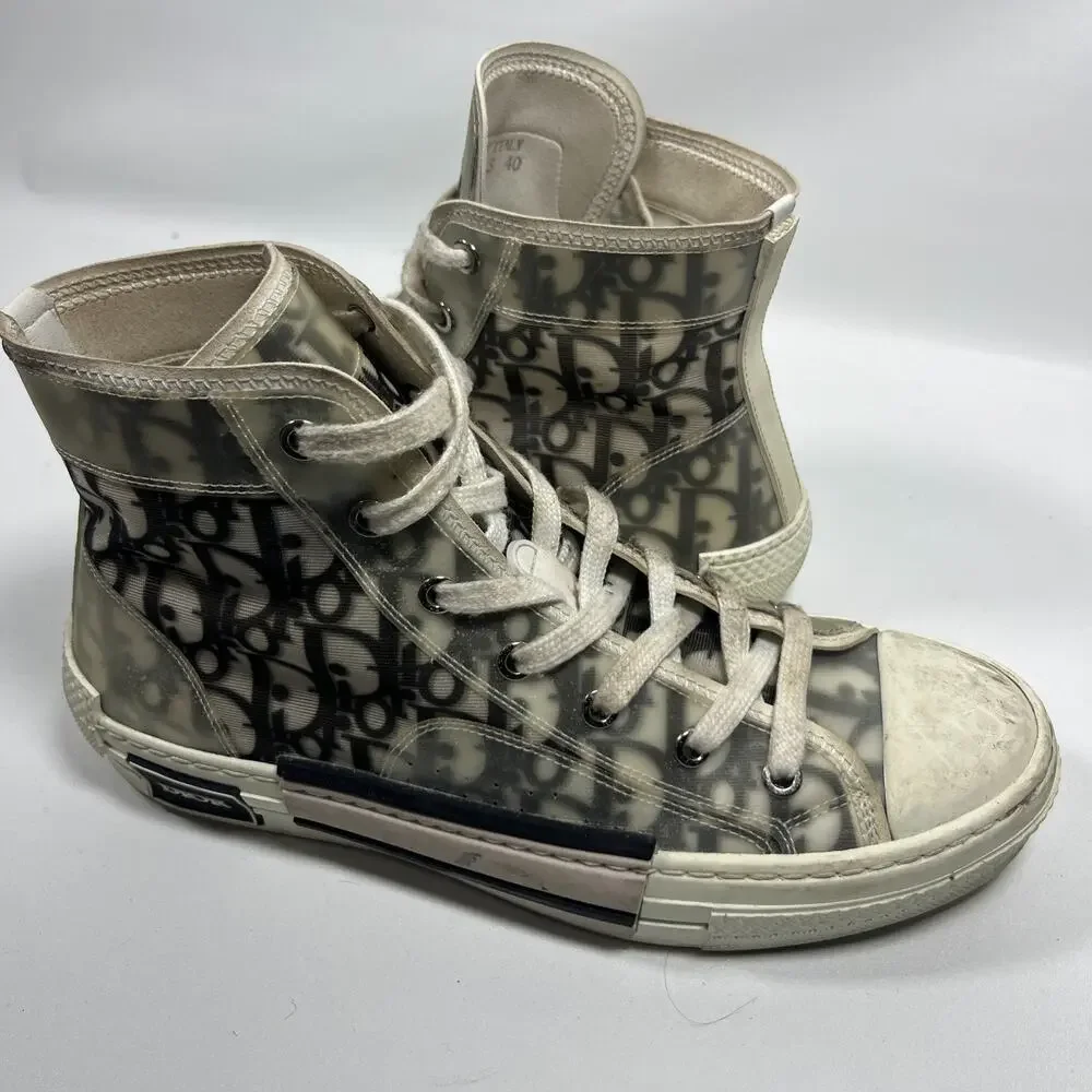DIOR Sneakers Mens 40 B23 League High Top Oblique Canvas Black White Italy